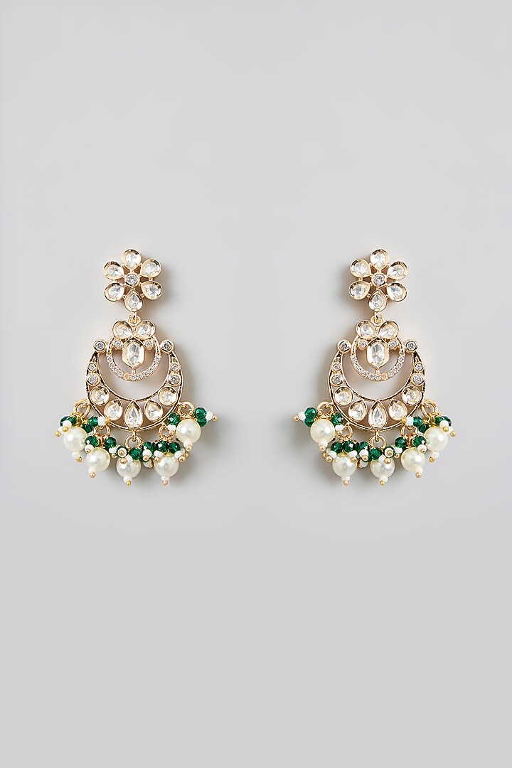 Rose Gold Finish Green Kundan Polki Pendant Necklace Set by Swabhimann Jewellery at Pernia's Pop Up Shop