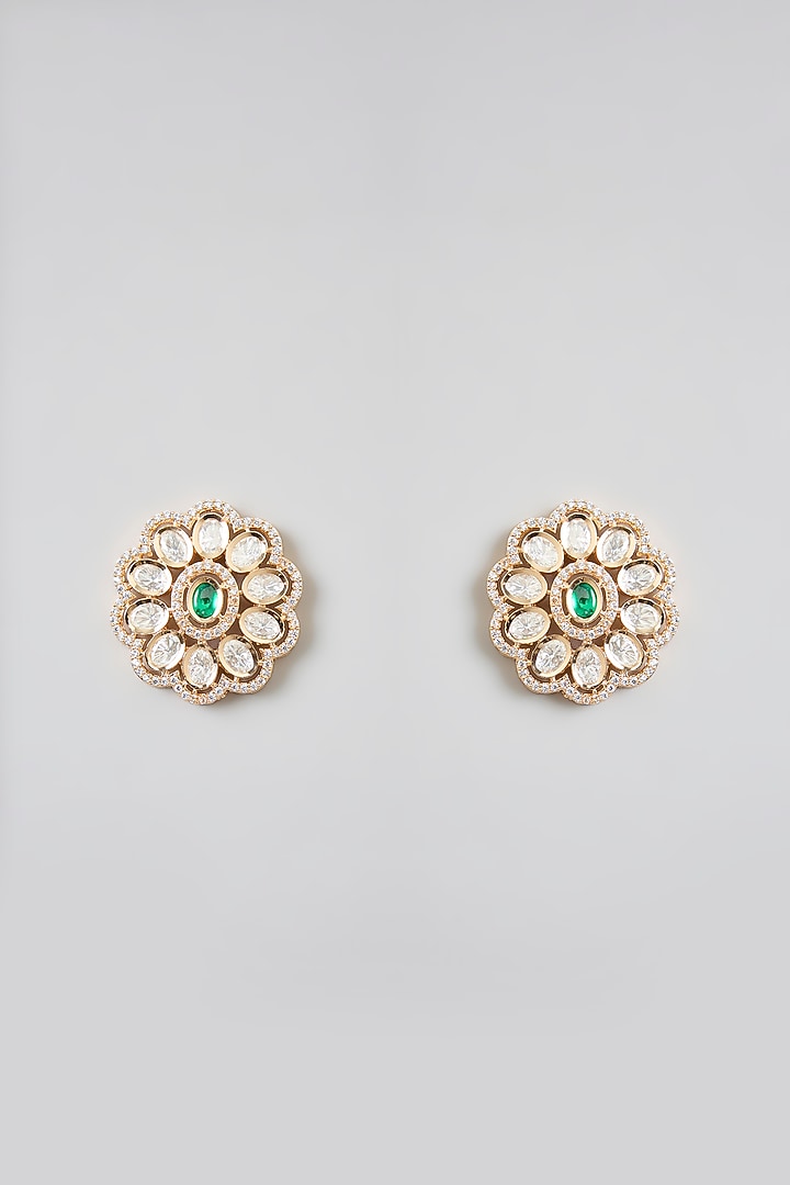 Rose Gold Finish Green Kundan Polki Choker Necklace Set by Swabhimann Jewellery at Pernia's Pop Up Shop