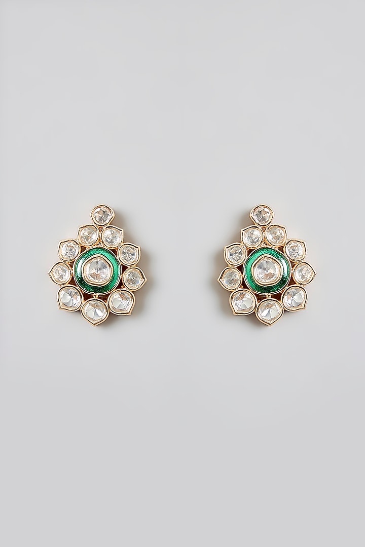 Rose Gold Finish Green Kundan Polki Necklace Set by Swabhimann Jewellery at Pernia's Pop Up Shop