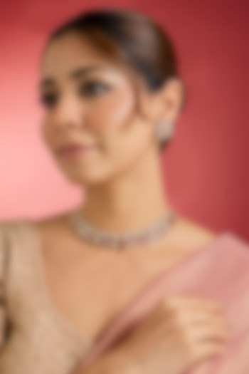 Rose Gold Finish Ruby & Kundan Polki Necklace Set by Swabhimann Jewellery at Pernia's Pop Up Shop