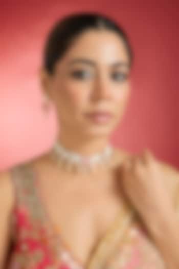 Rose Gold Finish Rose Quartz & Kundan Polki Choker Necklace Set by Swabhimann Jewellery at Pernia's Pop Up Shop
