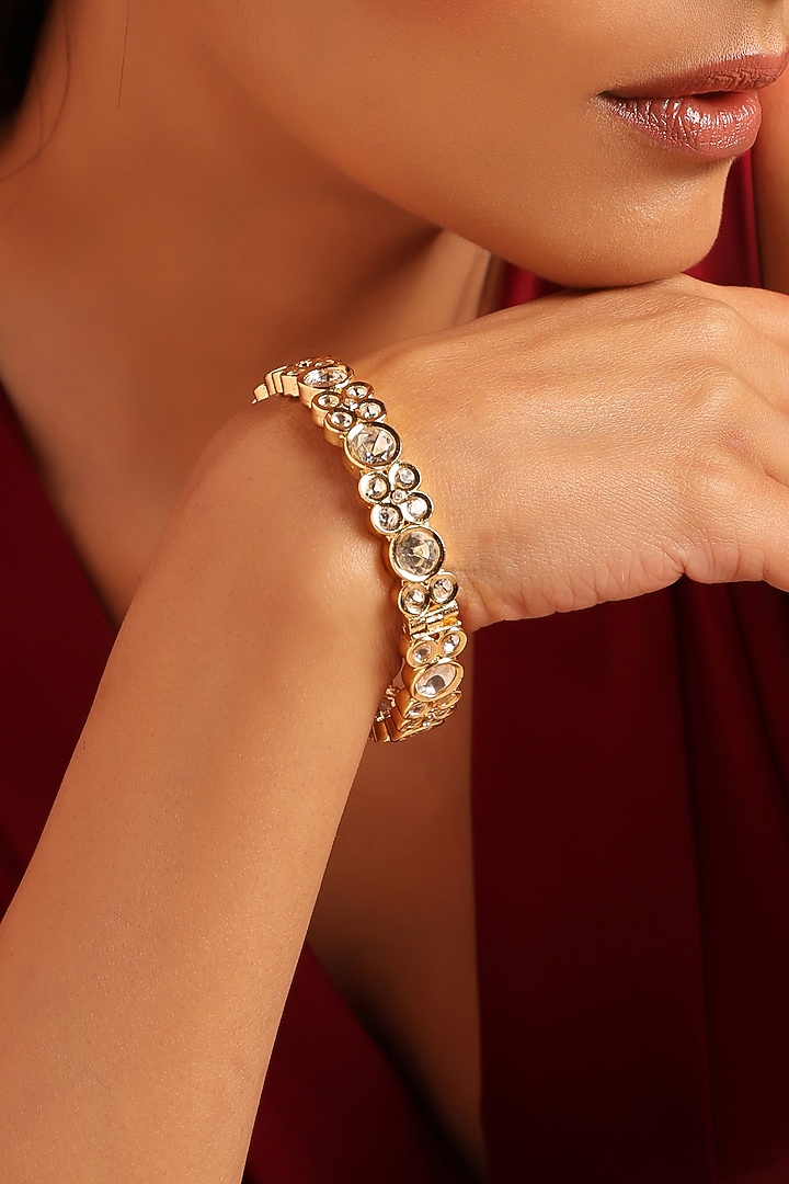 Gold Finish Kundan Polki Bangle by Swabhimann Jewellery at Pernia's Pop Up Shop