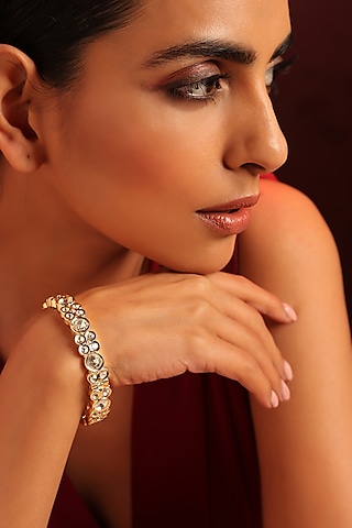 Gold Finish Kundan Polki Bangle by Swabhimann Jewellery