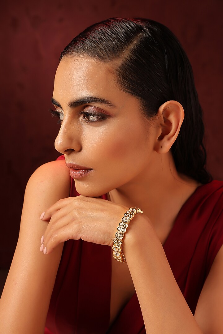 Gold Finish Kundan Polki Bangle by Swabhimann Jewellery at Pernia's Pop Up Shop