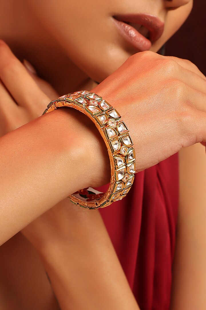 Gold Finish Kundan Polki  Bangle by Swabhimann Jewellery at Pernia's Pop Up Shop