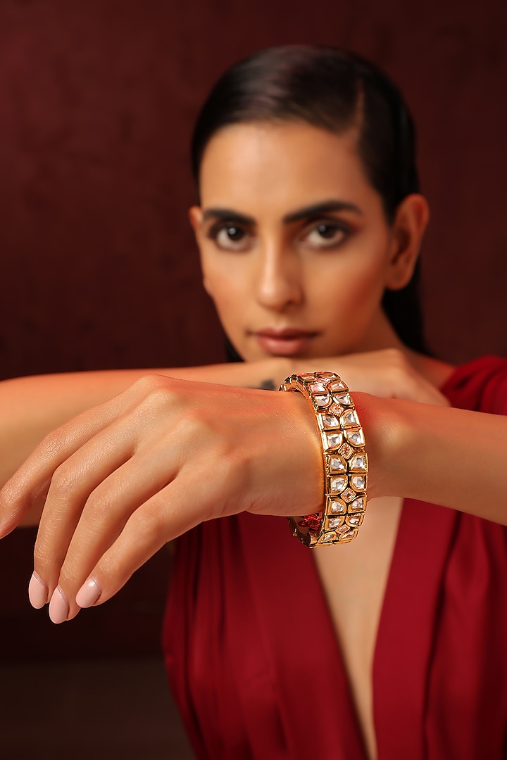 Gold Finish Kundan Polki  Bangle by Swabhimann Jewellery at Pernia's Pop Up Shop