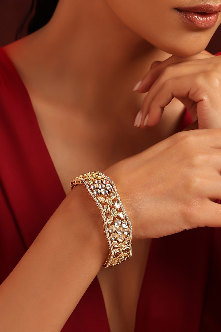 Gold Finish Kundan Polki Bangle by Swabhimann Jewellery at Pernia's Pop Up Shop
