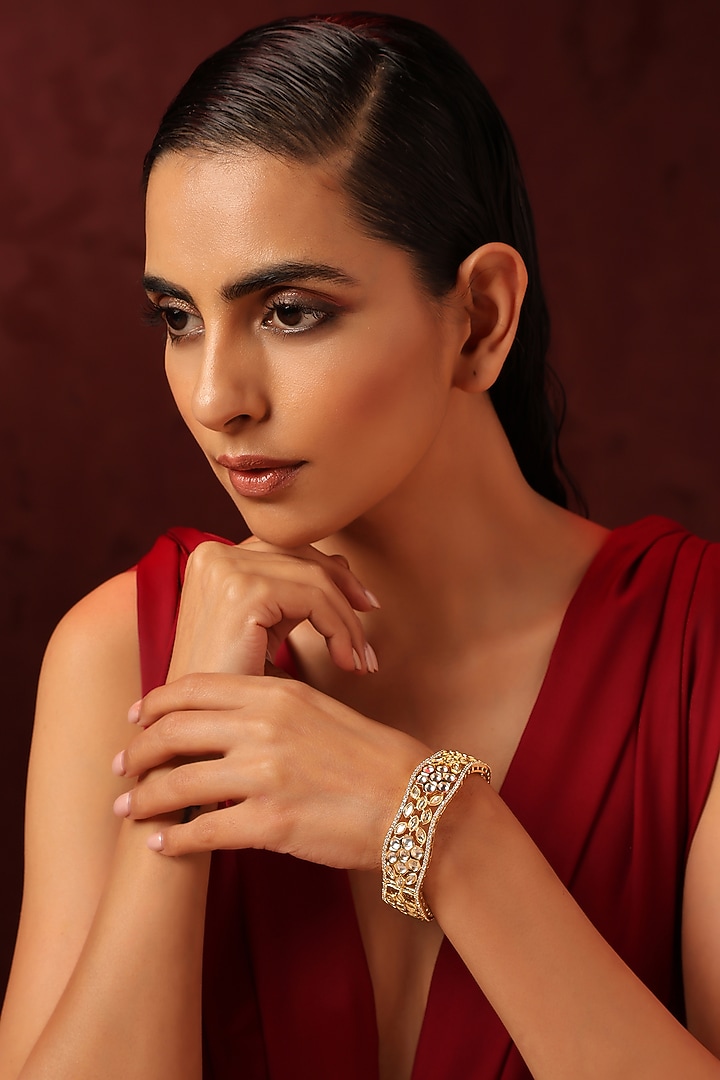 Gold Finish Kundan Polki Bangle by Swabhimann Jewellery at Pernia's Pop Up Shop