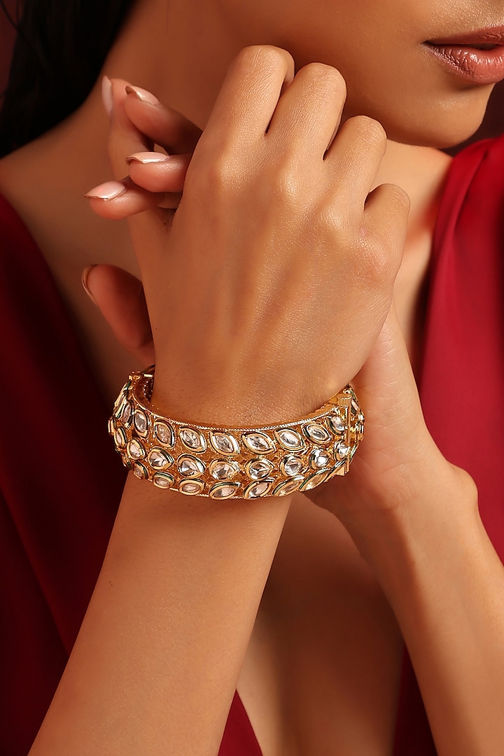 Gold Finish Kundan Polki Bangle by Swabhimann Jewellery at Pernia's Pop Up Shop
