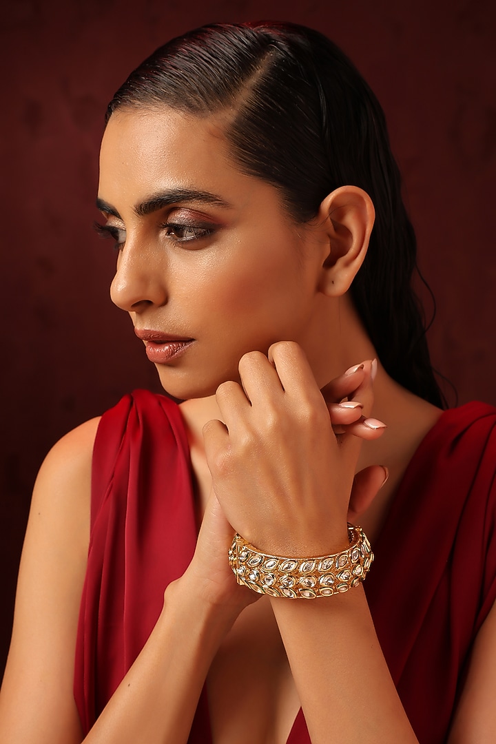 Gold Finish Kundan Polki Bangle by Swabhimann Jewellery at Pernia's Pop Up Shop