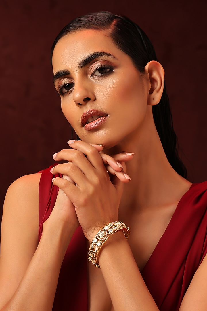 Gold Finish Kundan Polki Bangle by Swabhimann Jewellery at Pernia's Pop Up Shop