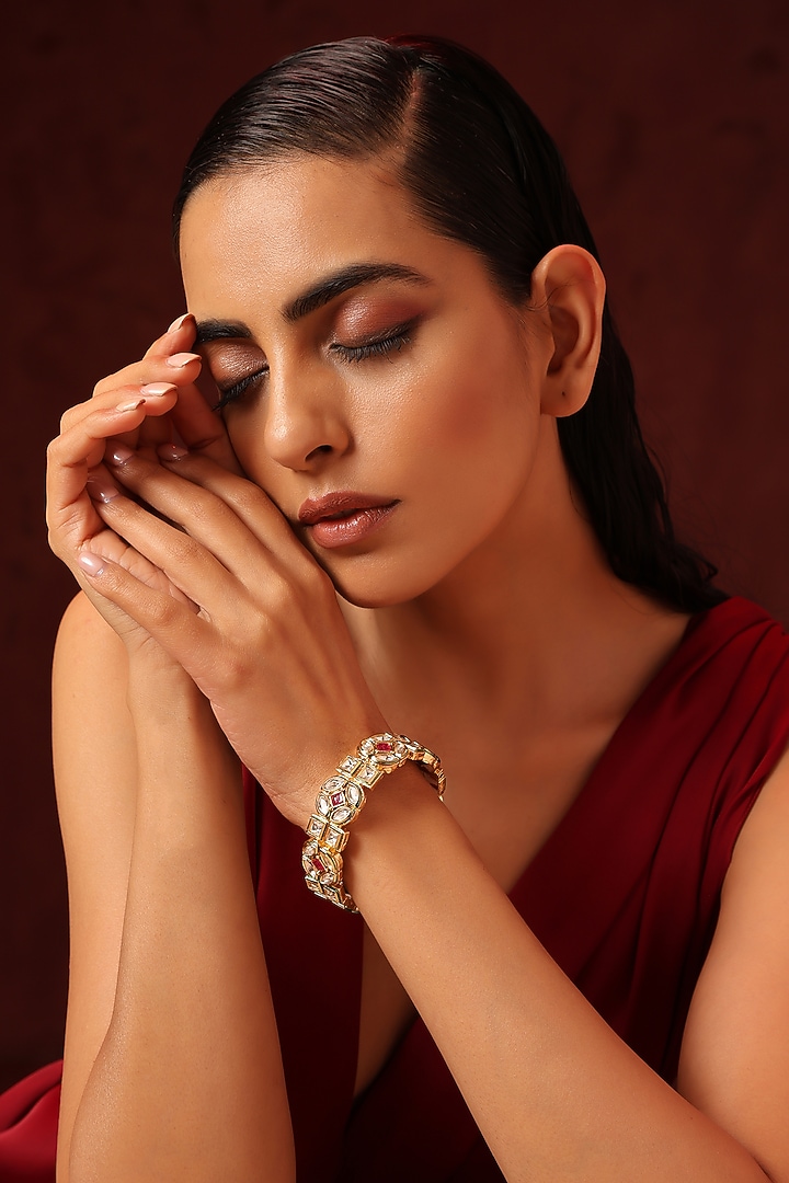 Gold Finish Kundan Polki & Red Stone Bangle by Swabhimann Jewellery at Pernia's Pop Up Shop