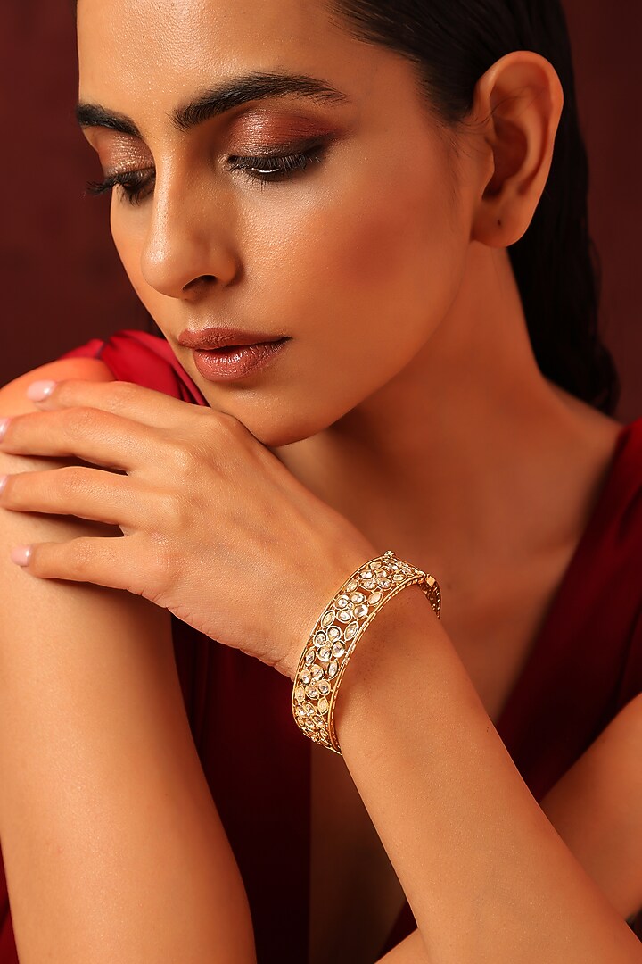 Gold Finish Kundan Polki Bangle by Swabhimann Jewellery at Pernia's Pop Up Shop