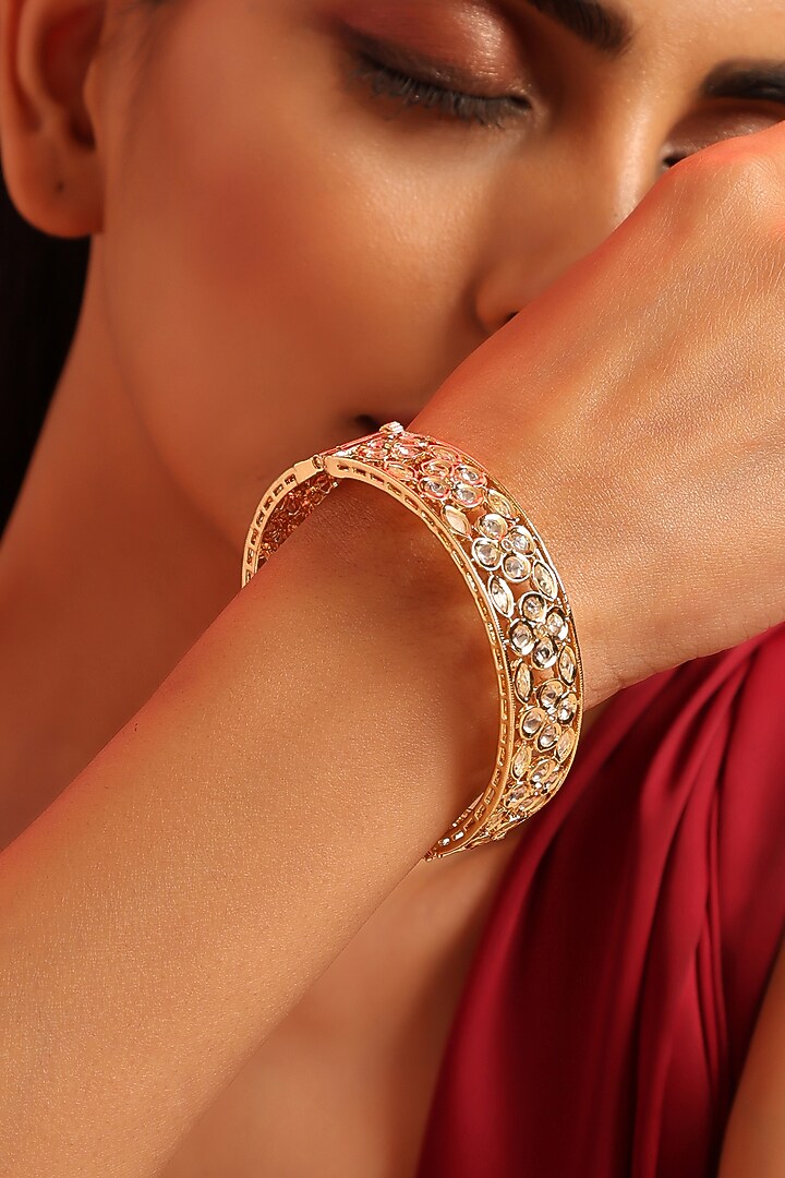 Gold Finish Kundan Polki Bangle by Swabhimann Jewellery at Pernia's Pop Up Shop