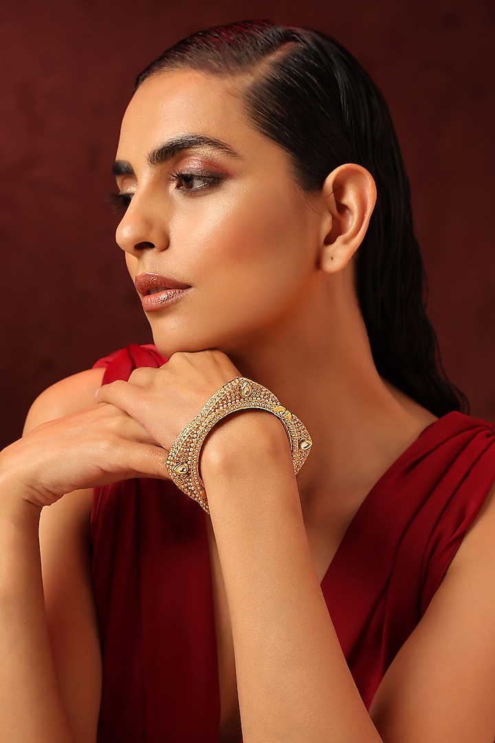Gold Finish Kundan Polki Bangle by Swabhimann Jewellery at Pernia's Pop Up Shop