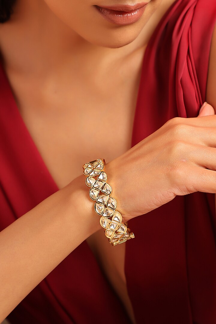 Gold Finish Kundan Polki Bangle by Swabhimann Jewellery at Pernia's Pop Up Shop
