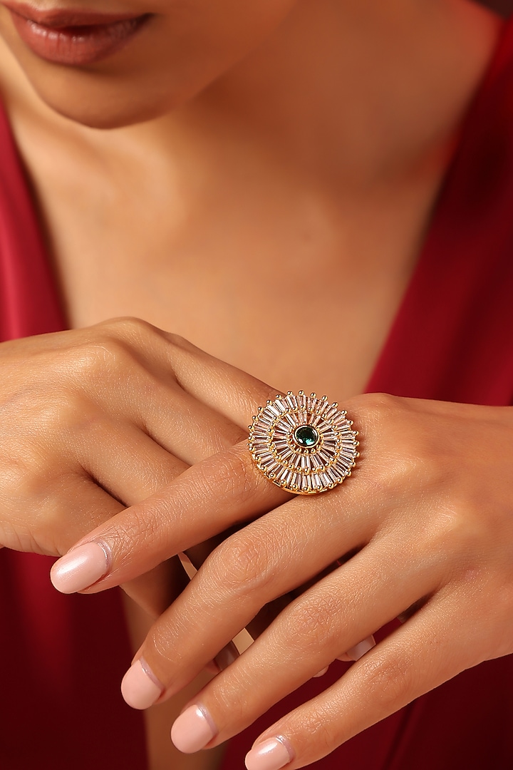 Rose Gold Finish Emerald Ring by Swabhimann Jewellery at Pernia's Pop Up Shop