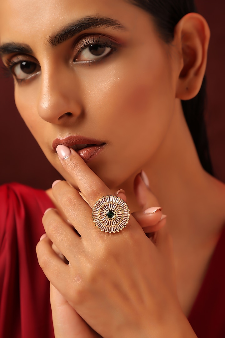 Rose Gold Finish Emerald Ring by Swabhimann Jewellery at Pernia's Pop Up Shop