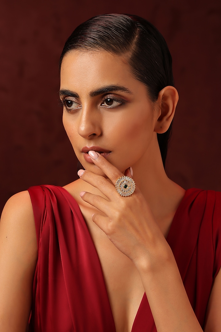 Rose Gold Finish Emerald Ring by Swabhimann Jewellery at Pernia's Pop Up Shop