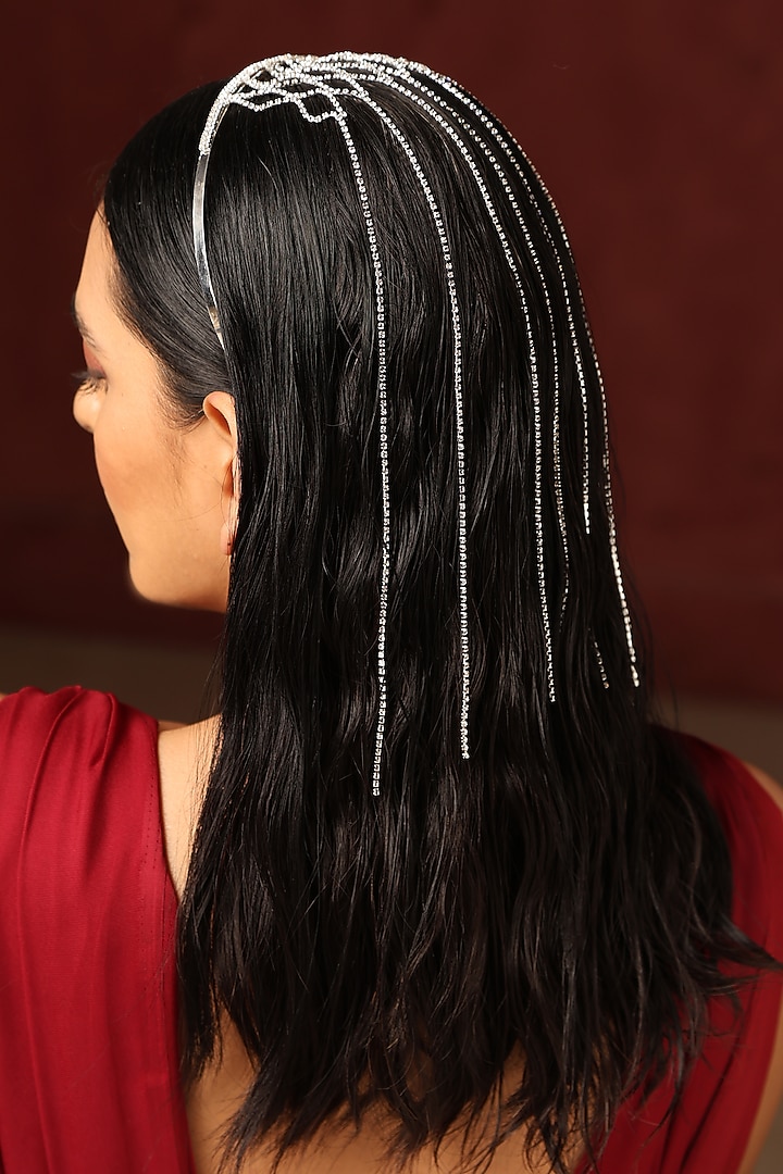 Silver Finish Zirconia Headband by Swabhimann Jewellery at Pernia's Pop Up Shop