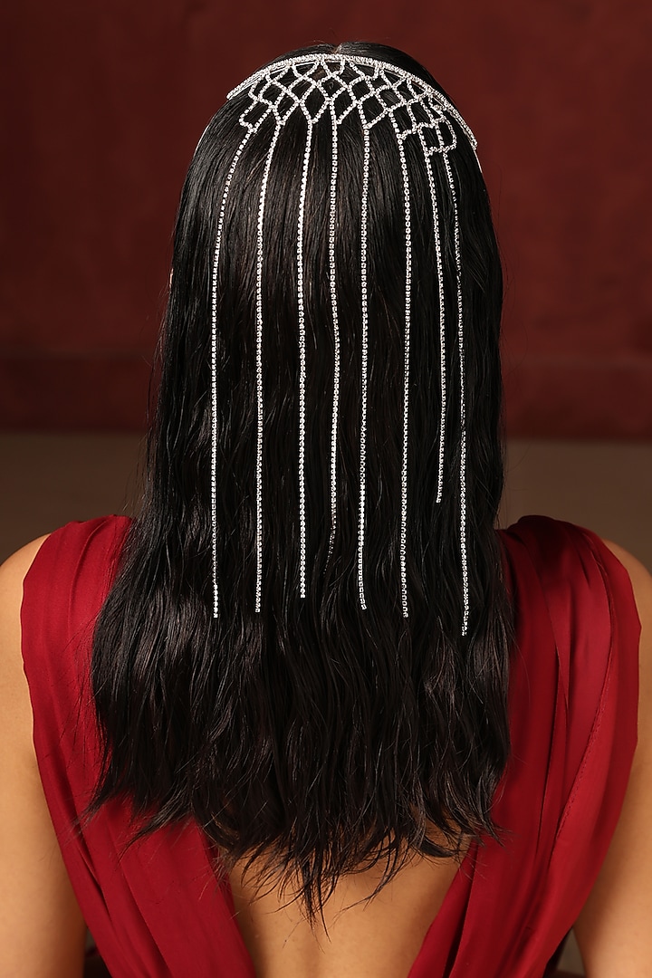 Silver Finish Zirconia Headband by Swabhimann Jewellery at Pernia's Pop Up Shop