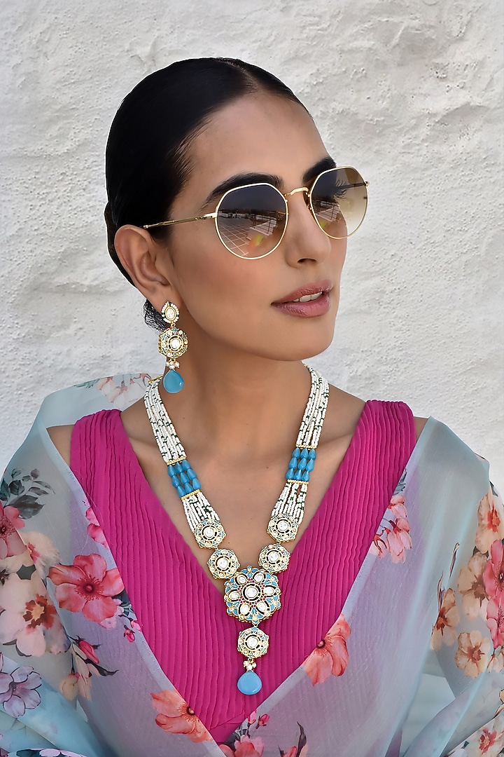 Gold Finish Kundan Polki Necklace Set by Swabhimann Jewellery at Pernia's Pop Up Shop