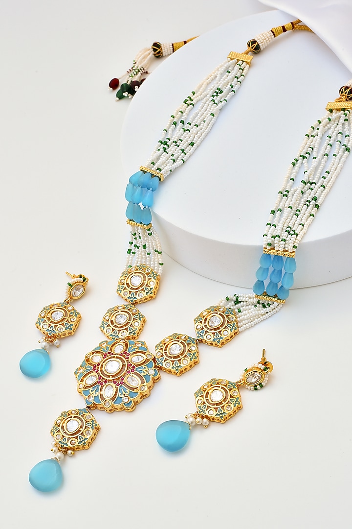 Gold Finish Kundan Polki Necklace Set by Swabhimann Jewellery at Pernia's Pop Up Shop