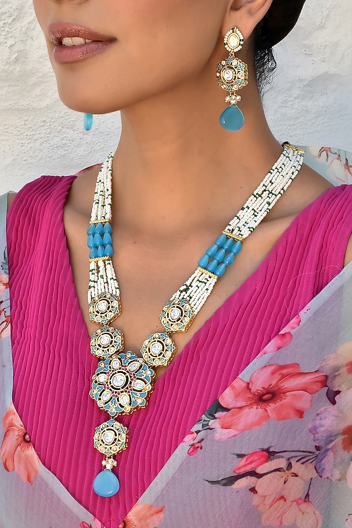 Gold Finish Kundan Polki Necklace Set by Swabhimann Jewellery at Pernia's Pop Up Shop