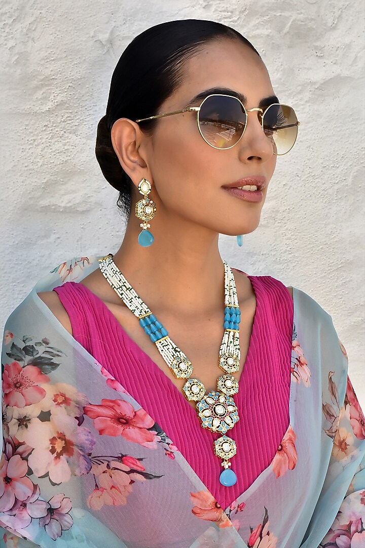 Gold Finish Kundan Polki Necklace Set by Swabhimann Jewellery at Pernia's Pop Up Shop