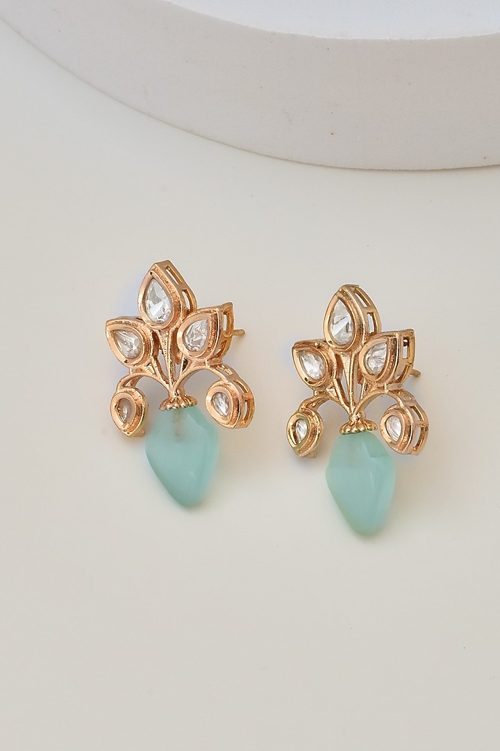 Gold Finish Kundan Polki Stud Earrings by Swabhimann Jewellery at Pernia's Pop Up Shop