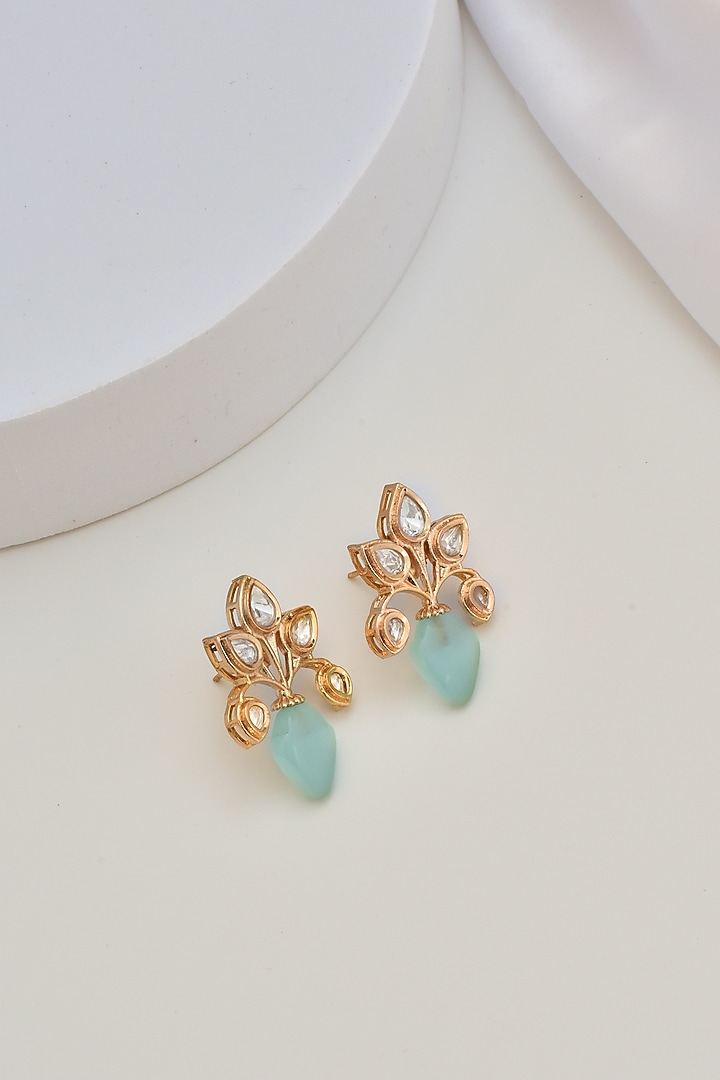Gold Finish Kundan Polki Stud Earrings by Swabhimann Jewellery at Pernia's Pop Up Shop