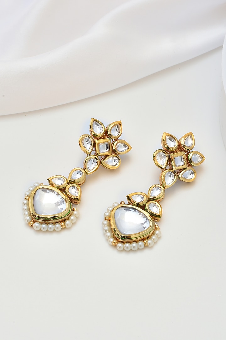 Gold Finish Kundan Polki Dangler Earrings by Swabhimann Jewellery at Pernia's Pop Up Shop