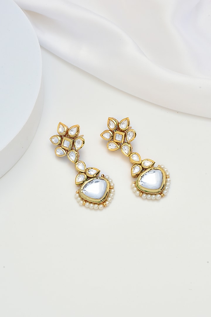 Gold Finish Kundan Polki Dangler Earrings by Swabhimann Jewellery at Pernia's Pop Up Shop