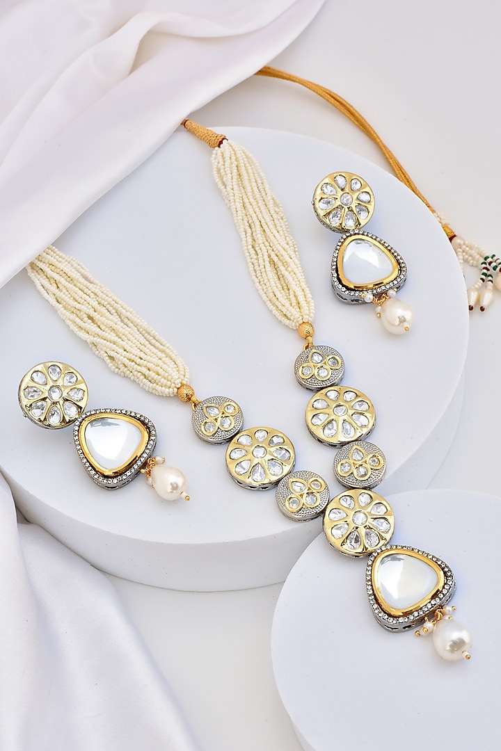 White Finish Kundan Polki Necklace Set by Swabhimann Jewellery at Pernia's Pop Up Shop