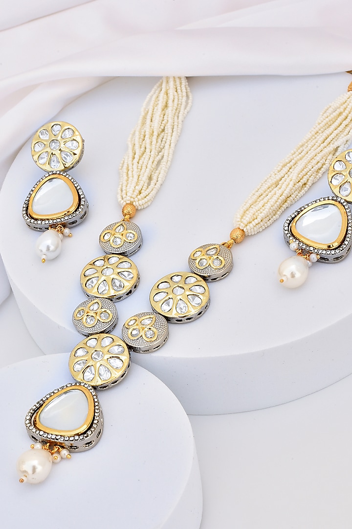 White Finish Kundan Polki Necklace Set by Swabhimann Jewellery at Pernia's Pop Up Shop