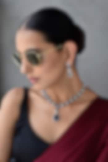 White Finish Sapphire Necklace Set by Swabhimann Jewellery at Pernia's Pop Up Shop