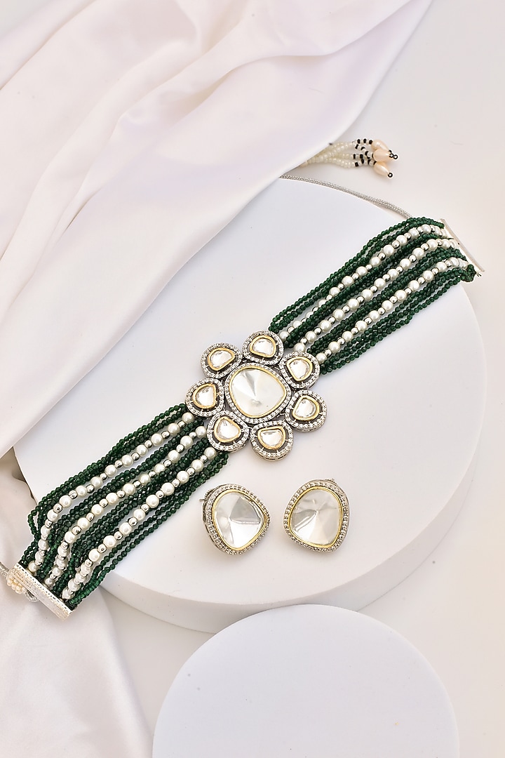 White Finish Kundan Polki Choker Necklace Set by Swabhimann Jewellery at Pernia's Pop Up Shop
