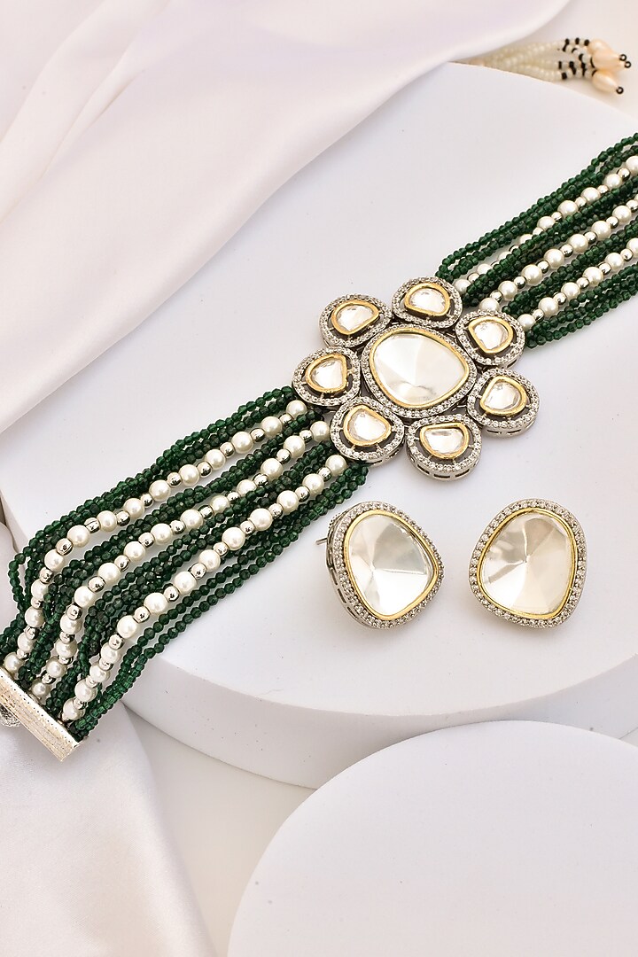 White Finish Kundan Polki Choker Necklace Set by Swabhimann Jewellery at Pernia's Pop Up Shop