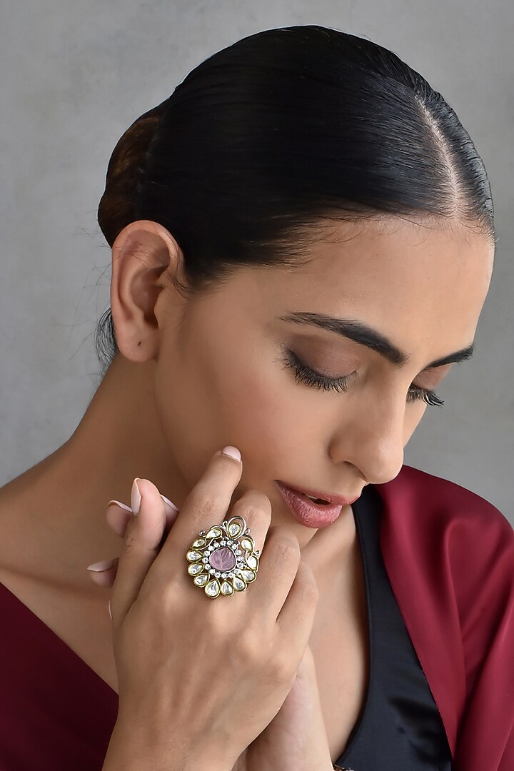 Gold Finish Kundan Polki Ring by Swabhimann Jewellery at Pernia's Pop Up Shop