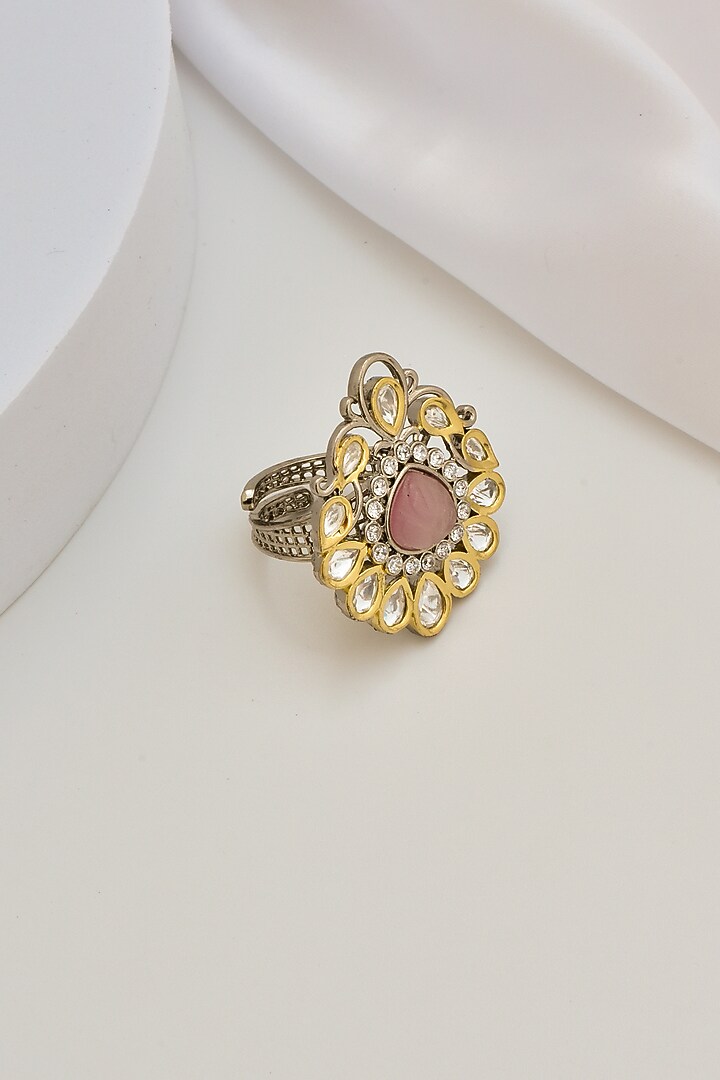 Gold Finish Kundan Polki Ring by Swabhimann Jewellery at Pernia's Pop Up Shop