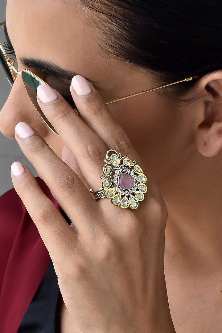 Gold Finish Kundan Polki Ring by Swabhimann Jewellery at Pernia's Pop Up Shop