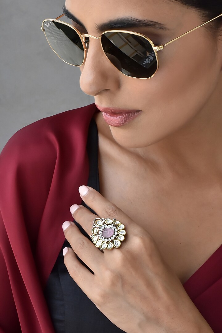 Gold Finish Kundan Polki Ring by Swabhimann Jewellery at Pernia's Pop Up Shop
