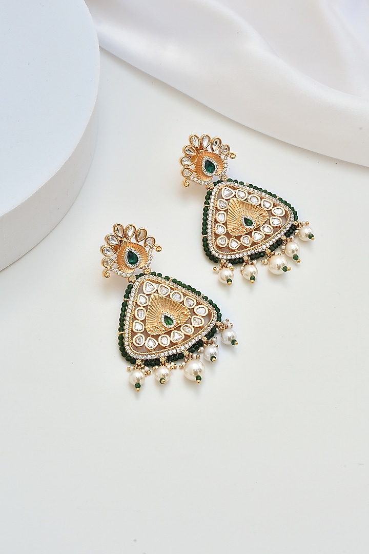 Gold Finish Kundan Polki Dangler Earrings by Swabhimann Jewellery at Pernia's Pop Up Shop