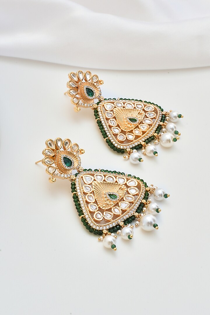Gold Finish Kundan Polki Dangler Earrings by Swabhimann Jewellery at Pernia's Pop Up Shop