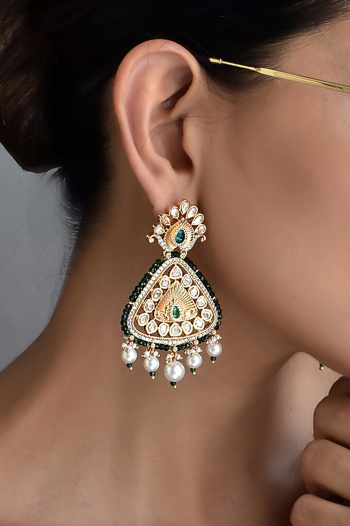 Gold Finish Kundan Polki Dangler Earrings by Swabhimann Jewellery at Pernia's Pop Up Shop