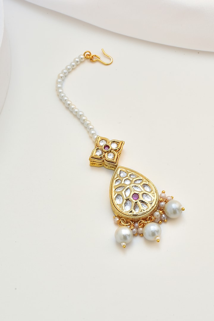 Gold Finish Kundan Polki Maangtikka by Swabhimann Jewellery at Pernia's Pop Up Shop