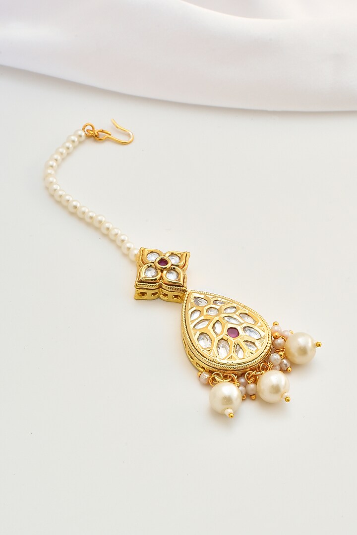 Gold Finish Kundan Polki Maangtikka by Swabhimann Jewellery at Pernia's Pop Up Shop