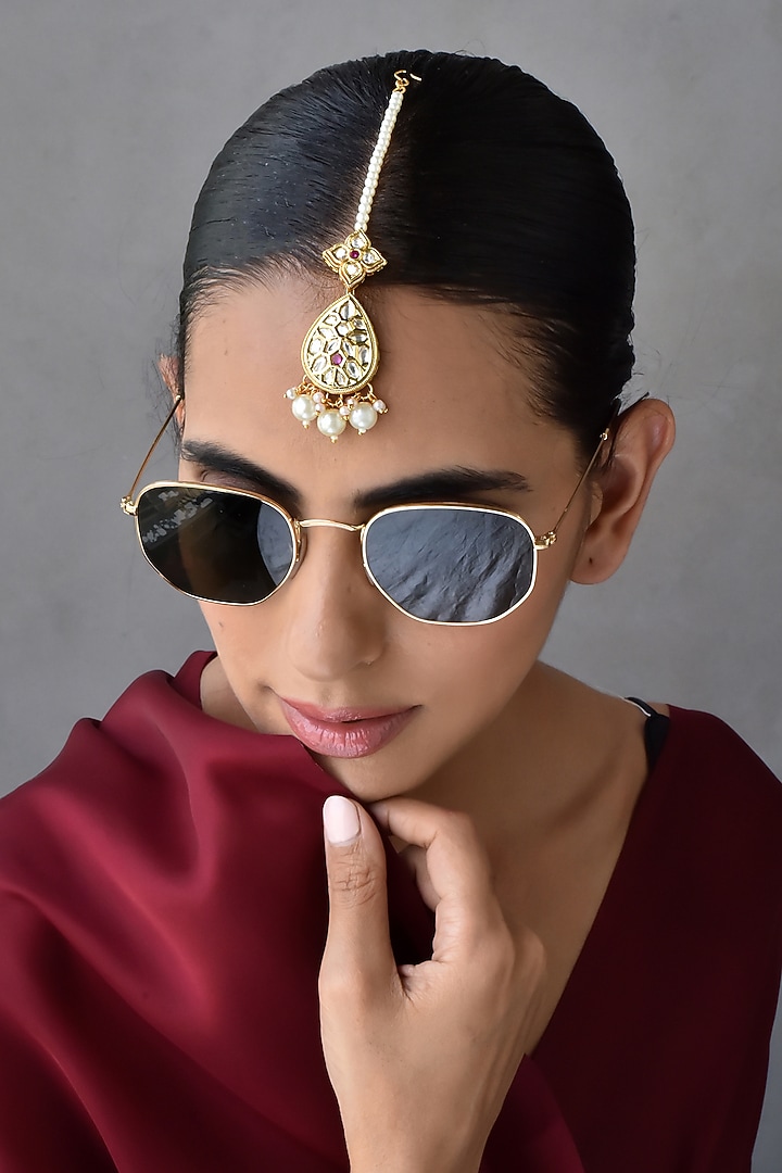 Gold Finish Kundan Polki Maangtikka by Swabhimann Jewellery at Pernia's Pop Up Shop