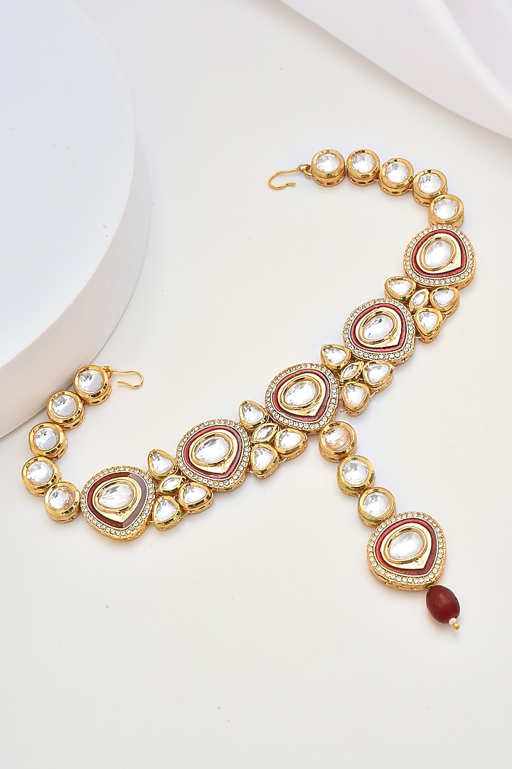 Gold Finish Kundan Polki Mathapatti by Swabhimann Jewellery at Pernia's Pop Up Shop