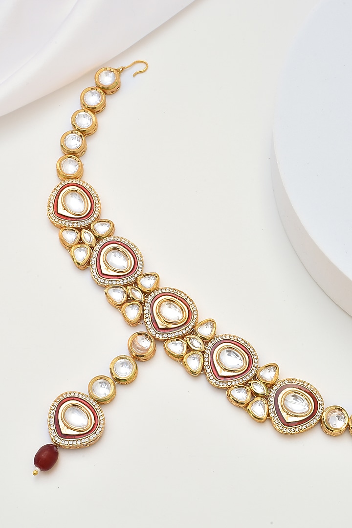 Gold Finish Kundan Polki Mathapatti by Swabhimann Jewellery at Pernia's Pop Up Shop